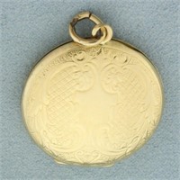 Vintage Etched0 Locket Pendant in 14k Yellow Gold