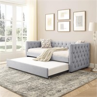 Twin Daybed w/ Trundle  Wood Linen Grey