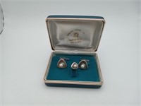 VTG Maruwa Pearl Cuff link & tie tack set SILVER