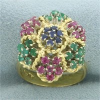 Italian Sapphire Ruby and Emerald Flower Ring in 1