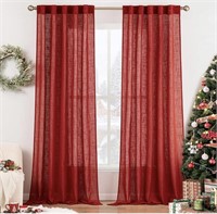 MIULEE RED LINEN CURTAINS 96 INCH LONG FOR