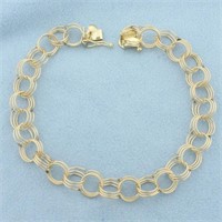 Triple Loop Link Charm Bracelet in 14k Yellow Gold