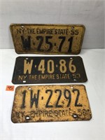 1953, 1955 and 1958 NY License Plates