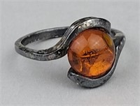 Sterling Silver & Amber Ring.