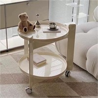 22.4in White Table with Lockable Wheels