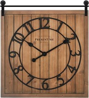 $90  Barn Door Clock  23 H x 21 W  Brown Wood
