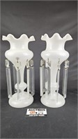 Pair of Victorian Opaline Glass Mantle Lusters