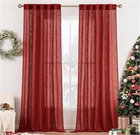 MIULEE RED LINEN CURTAINS 56 X 96 INCH 2 PANELS -