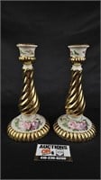 Pair of Charleton Painted Porcelain Candlesticks