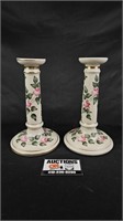 Pair of Charleton Decorated Porcelain Candlesticks