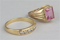 14K GP Diamond Ring & 10K GP Pink Topaz Ring.