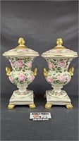 2 Porcelain Potpourri Vase/Urns Charleton Painted