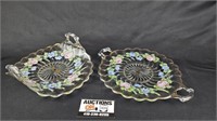 2 Handled Painted Glass Trays