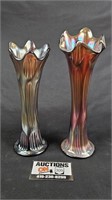 Fenton Diamond & Rib Amethyst Carnival Glass Vases