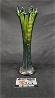 Fenton Green Carnival Diamond Point Vase
