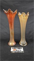 2 Fenton Marigold Carnival Glass Fine Ribbed Vases