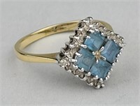 Gold, Aqua Stone & Diamond Ring.
