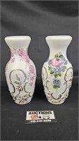 2 Milk Glass Charleton Decorated Vases