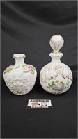 2 Vintage Hand Painted White Milk Glass Vases
