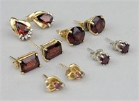 4 Pr 14K Gold & Garnet, 1 Pr Sterling Earrings.