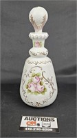 Charleton Hand Painted Rose Milk Glass Decanter