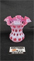 Fenton Coin Dot Cranberry Opalescent Ruffled Vase