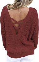 CHICZONE WOMENS SMALL OPEN BACK KNIT SWEATER RED