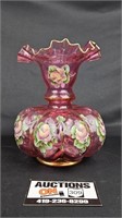 Fenton Cranberry Glass Melon Charleton Vase