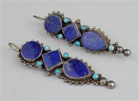 Sterling Silver, Lapis & Turquoise Earrings.