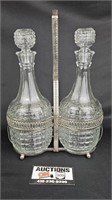 English Glass Decanter Set in Silver Holder