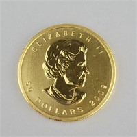2009 1 Oz Fine Gold Maple Leaf Fifty Dollar Coin.