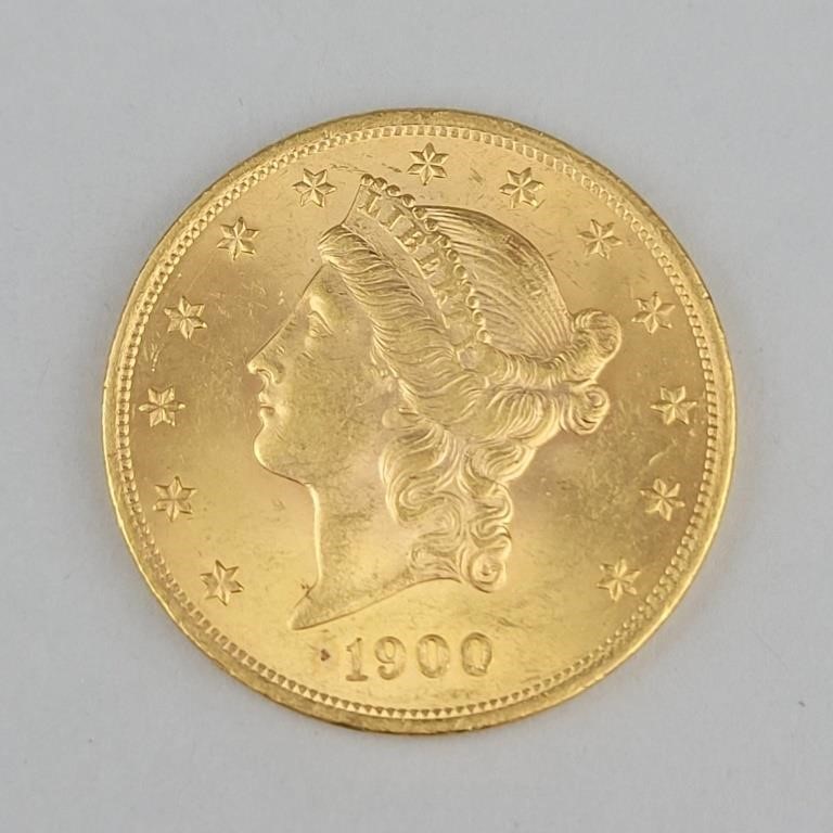 1900 90% Gold Double Eagle Twenty Dollar Coin.