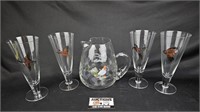 Ned Smith Pilsner Footed Glasses & Pitcher