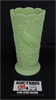 Fenton Lime Green Satin Glass Peacock Vase