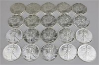 20 1987 1 Oz Fine Silver Eagle One Dollar Coins.