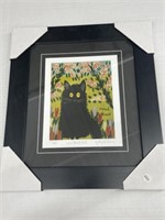 Framed Maud Lewis Decorative Art - One Black Cat