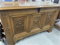 Large Ornate Wood Blanket Box / Trunk