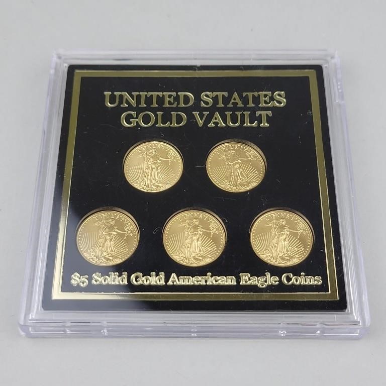5 1/10 Oz Fine Gold Eagle Five Dollar Coins.