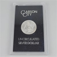 1883-CC Uncirculated % Silver Morgan Dollar.