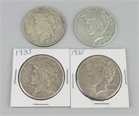 1935-S & 1935 (3) 90% Silver Peace Dollars.