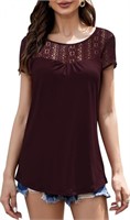 DUOEASE, WOMENS LACE CREW NECK TUNIC BLOUSE