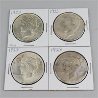 4 1923 90% Silver Peace Dollars.