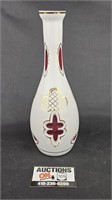 German White Overlay Cut To Cranberry Glass Vase