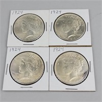 4 1924 90% Silver Peace Dollars.