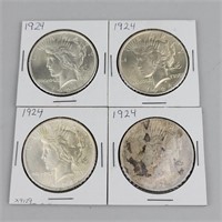 4 1924 90% Silver Peace Dollars.