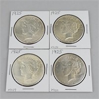 4 1925 90% Silver Peace Dollars.