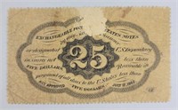 1862 Twenty Five Cent Fractional Currency Note.