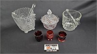 Glass Ice Buckets and Crystal Candy Dish