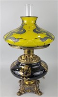 Vintage Brass & Glass Table Lamp W/ Painted Shade.