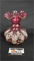 Fenton Charleton Cranberry Glass Melon Vase